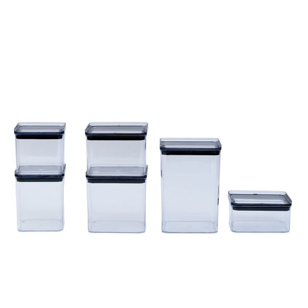 Kit 6 potes herméticos de acrílico transparente quadrados mantimento - oikos