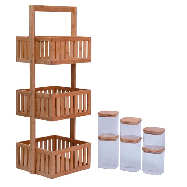Kit organizador multiuso 3 andares e potes de vidro - oikos