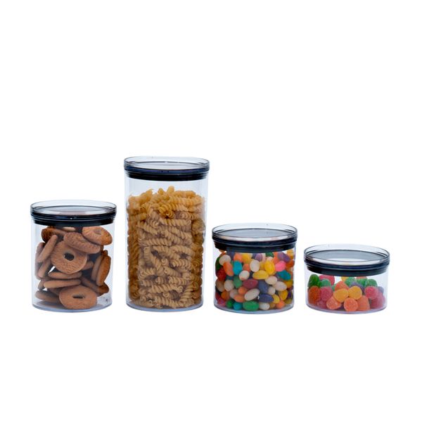 Kit potes hermético de acrílico transparente 400ml, 630ml 850ml e 1,2l - oikos