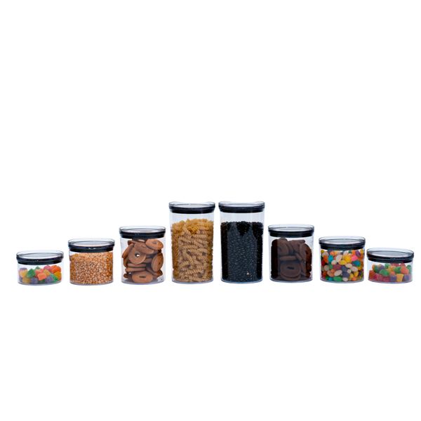 Kit 8 potes herméticos de acrílico transparente 400ml, 630ml, 850ml e 1,2l - oikos