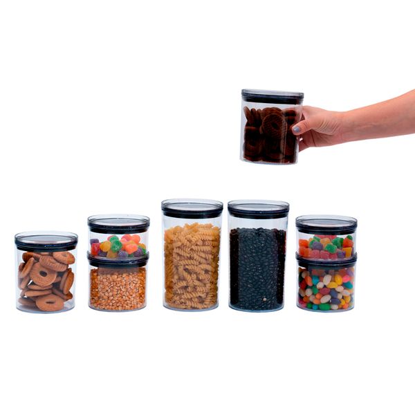 Kit 8 potes herméticos de acrílico transparente 400ml, 630ml, 850ml e 1,2l - oikos