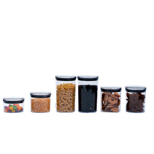 Kit 6 potes herméticos de acrílico transparente 400ml, 630ml, 850ml e 1,2l - oikos