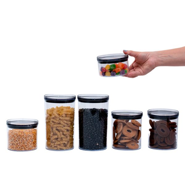 Kit 6 potes herméticos de acrílico transparente 400ml, 630ml, 850ml e 1,2l - oikos