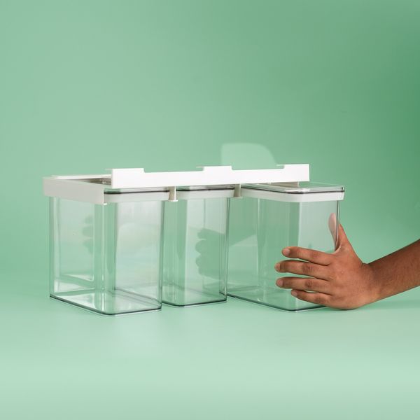 Kit 3 potes herméticos suspensos 2l para alimentos com tampa organizador de plástico - oikos