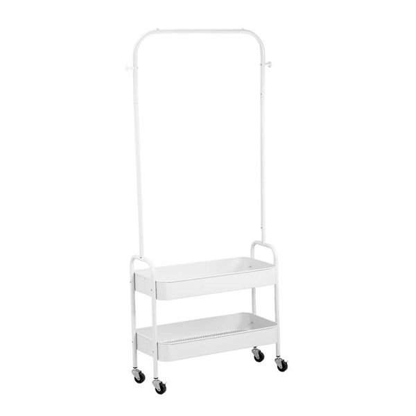 Arara de metal carrinho com 2 prateleiras e rodinhas - oikos