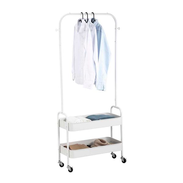 Arara de metal carrinho com 2 prateleiras e rodinhas - oikos