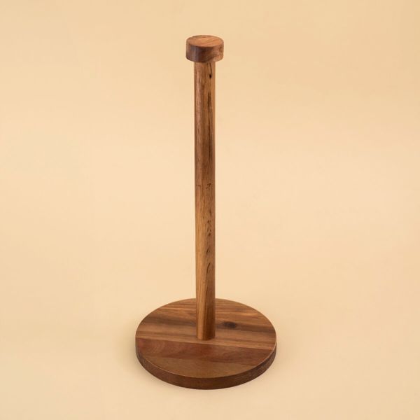 Porta papel toalha de madeira acácia redondo de cozinha resistente - oikos