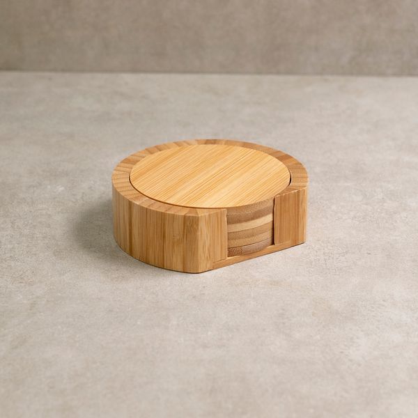 Jogo de porta copos redondo em bambu 6pcs - oikos