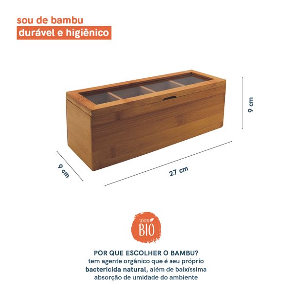 Caixa organizadora porta chá de bambu com divisórias - oikos