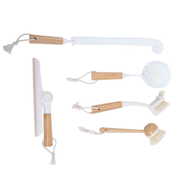 Kit 4 escova de limpeza e rodo de pia off-white - oikos