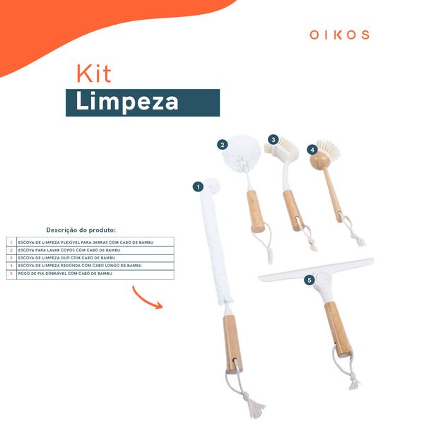 Kit 4 escova de limpeza e rodo de pia off-white - oikos