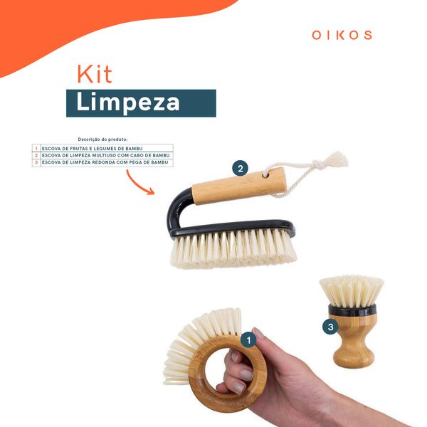 Kit escova de frutas e escova de limpeza preto 3 pçs - oikos