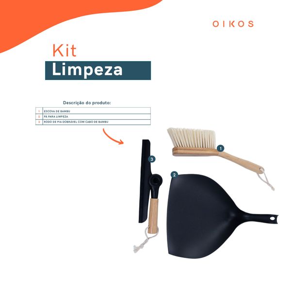 Kit escova de bambu e rodo de pia preto - oikos