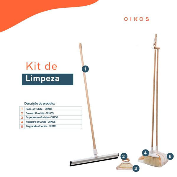 Kit vassoura, rodo, escova com pá grande e pá pequena 5 pçs - oikos