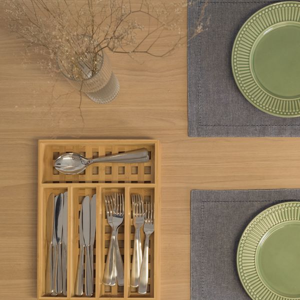 Porta talheres vazado de bambu organizador grande resistente - oikos