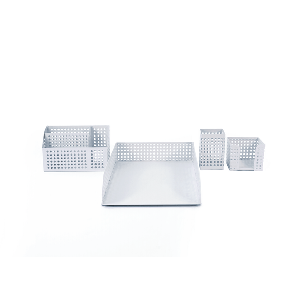 Kit porta documentos, porta lápis, porta bloco de anotações e porta objetos branco 4 pçs - oikos - f