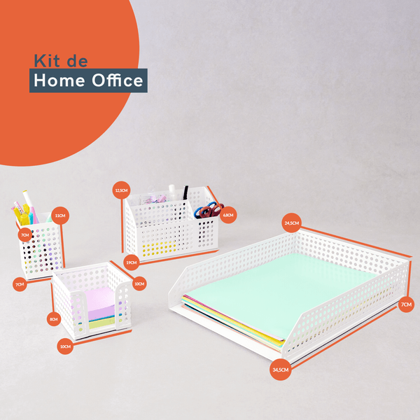 Kit porta documentos, porta lápis, porta bloco de anotações e porta objetos branco 4 pçs - oikos - f