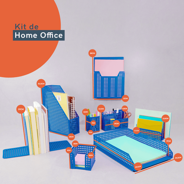 Kit porta lapis, suporte de livro e porta objetos 9 pçs azul - oikos - f