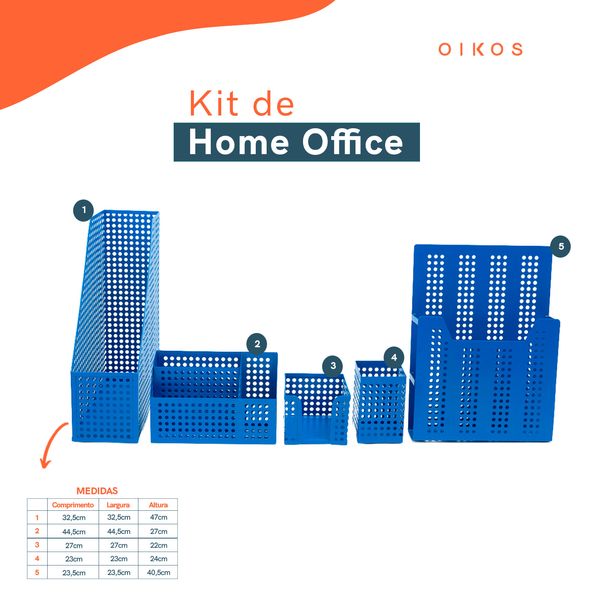 Kit porta lapis e porta objetos 5 pçs azul - oikos