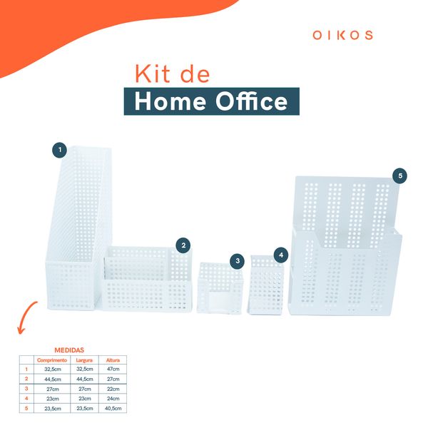 Kit porta caneta e porta objetos 5 pçs branco - oikos
