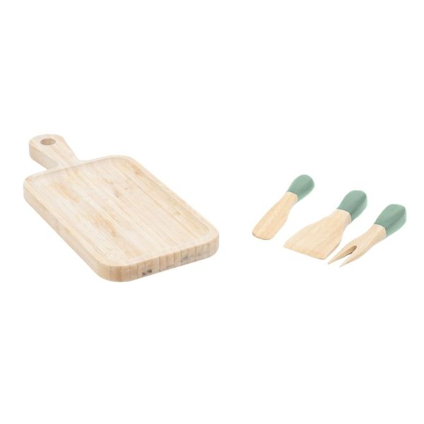 Kit jogo de utensílios e tábua de corte em bambu 4pç – oikos