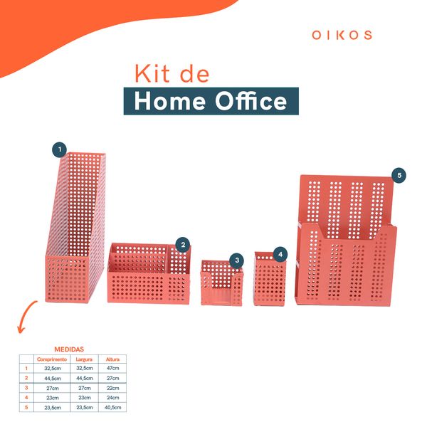 Kit porta caneta e porta objetos 5 pçs laranja - oikos