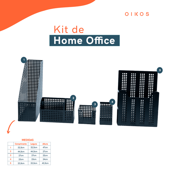 Kit porta caneta e porta objetos 5 pçs preto - oikos