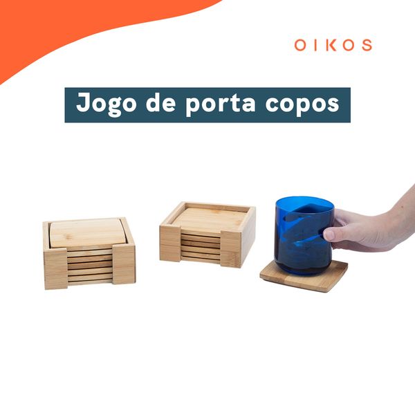 Kit porta copos de bambu quadrado 12 peças - oikos