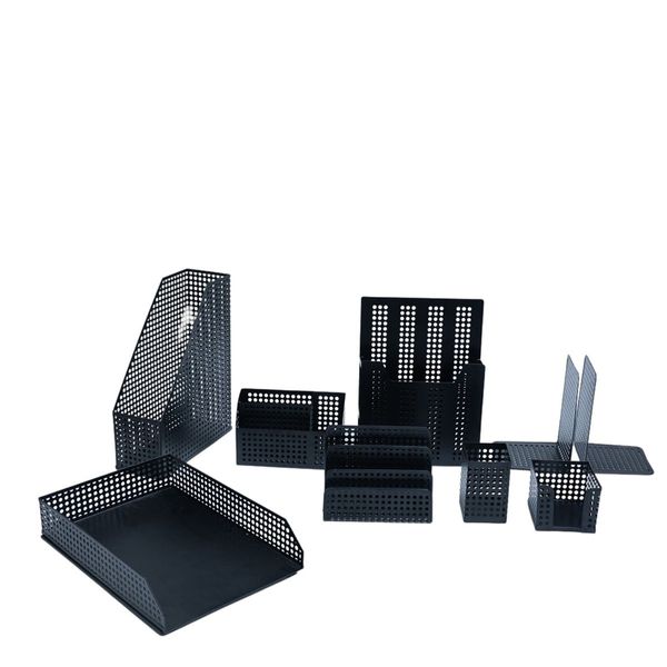 Kit porta caneta, suporte de livro e porta objetos 9 pçs preto - oikos