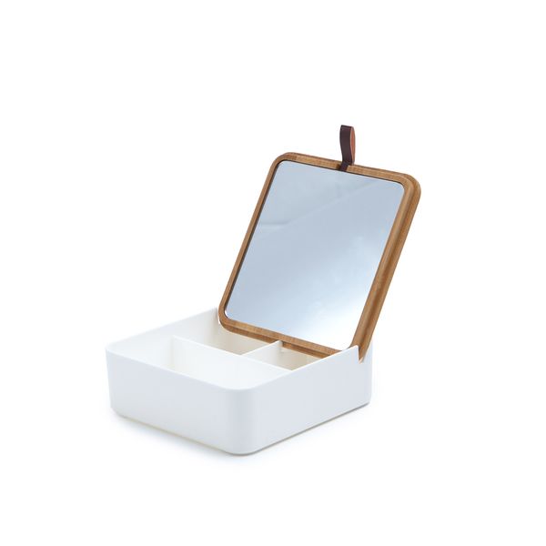 Organizador quadrado com tampa de bambu e espelho - oikos