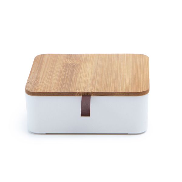 Organizador quadrado com tampa de bambu e espelho - oikos