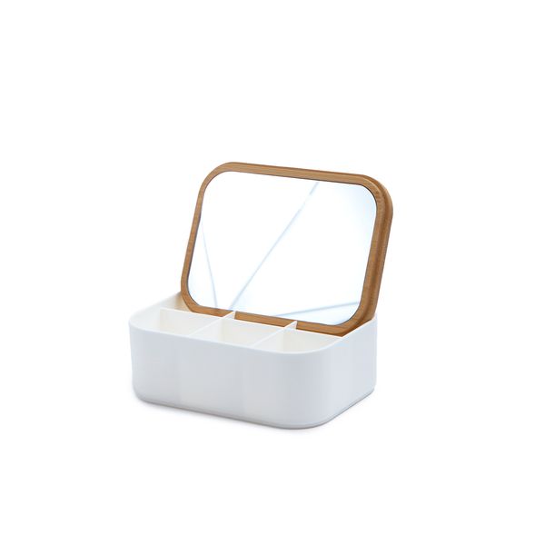 Organizador retangular com tampa de bambu e espelho - oikos