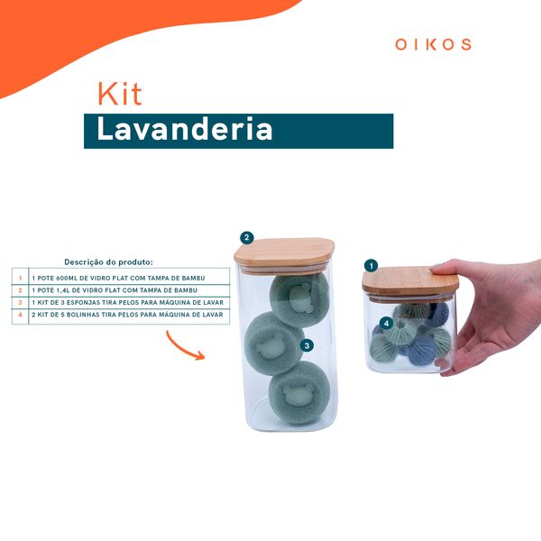 Kit bolinha tira pelo e potes de vidro com tampa bambu oikos