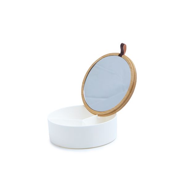 Organizador redondo com tampa de bambu e espelho - oikos