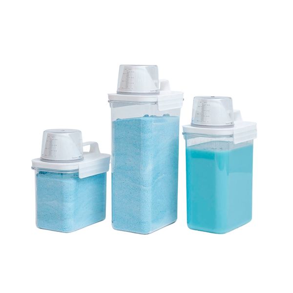 Kit com 3 porta sabão em pó com copo dosador e travas - oikos