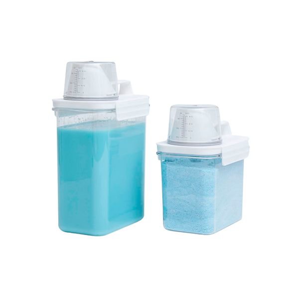 Kit com 2 porta sabão em pó com copo dosador e travas - oikos