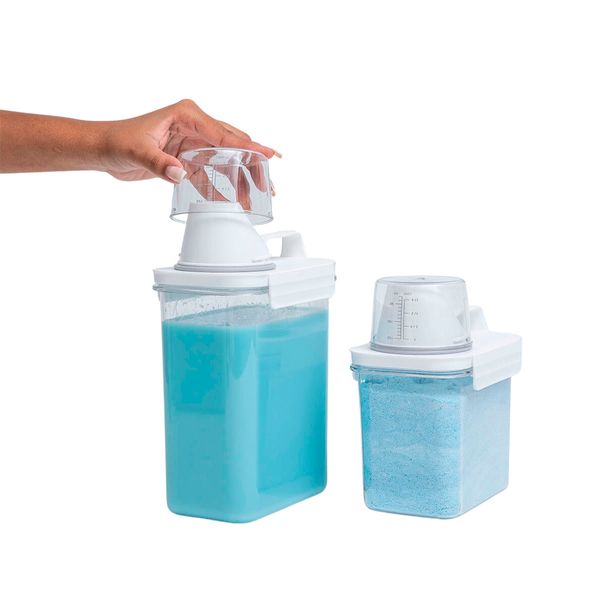 Kit com 2 porta sabão em pó com copo dosador e travas - oikos