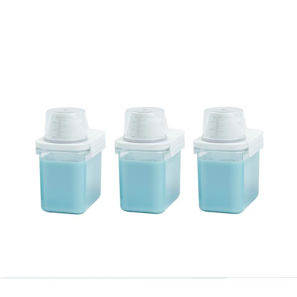 Kit de 3 porta sabão em pó 1,1l com copo dosador e travas de lavanderia - oikos