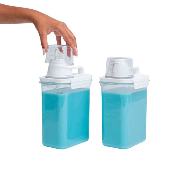 Kit com 2 porta sabão em pó 1,8l com copo dosador e travas - oikos