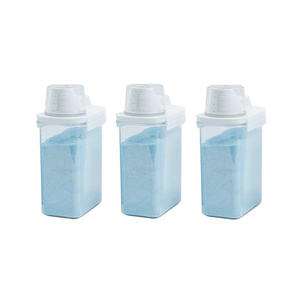 Kit de 3 porta sabão em pó 1,8l com copo dosador e travas de lavanderia - oikos