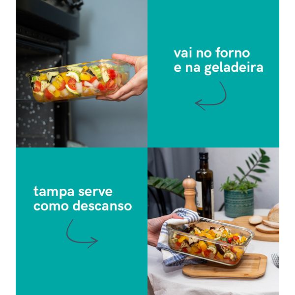 Kit 3 potes de vidro quadrado 520ml c/ tampa de bambu - oikos