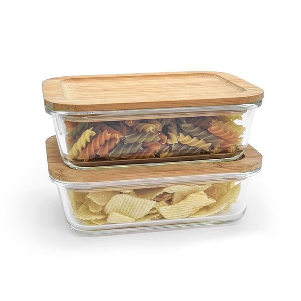Conjunto 2 potes vidro herméticos c/ tampa de bambu - oikos