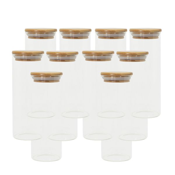 Conjunto 10 potes vidro herméticos c/ tampa de bambu - oikos