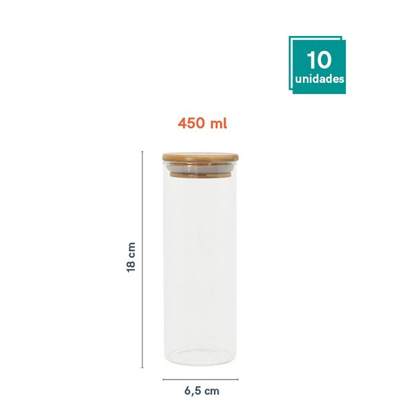 Conjunto 10 potes vidro herméticos c/ tampa de bambu - oikos