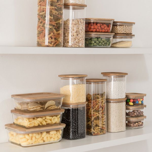 Conjunto 2 potes vidro herméticos c/ tampa de bambu - oikos