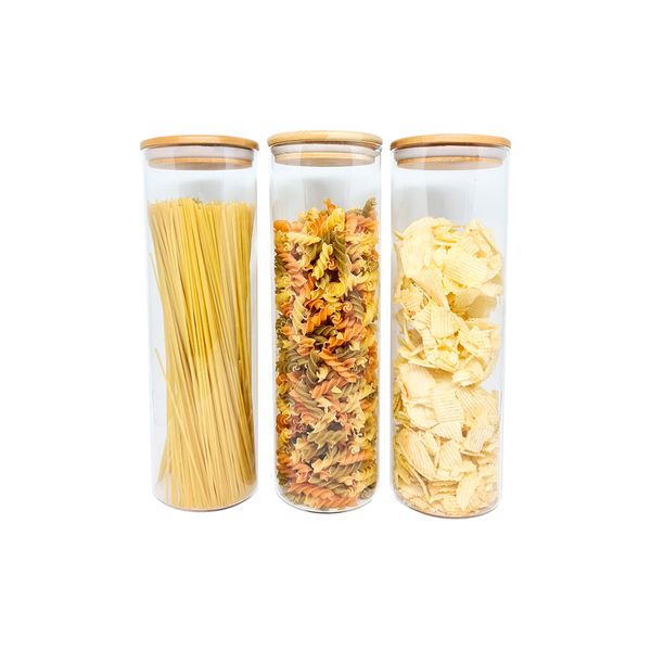 Kit 3 potes de vidro p/ mantimentos 2l c/ tampa bambu oikos