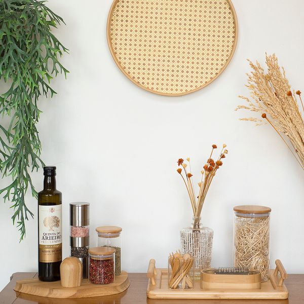 Kit de 9 potes de vidro herméticos tampa de bambu - oikos