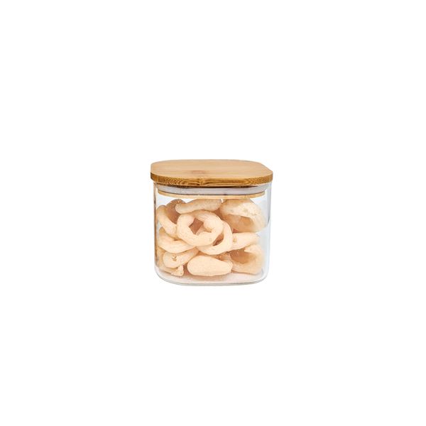 Pote de mantimentos quadrado flat 600ml tampa bambu - oikos