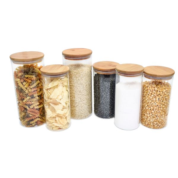 Kit de 6 potes de vidro herméticos tampa de bambu - oikos