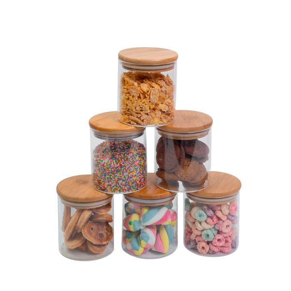 Conjunto de 6 potes herméticos de 400 ml com tampa de bambu oikos